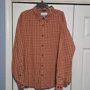 Columbia Men's Orange and Yellow Plaid Shirt Size 2xl